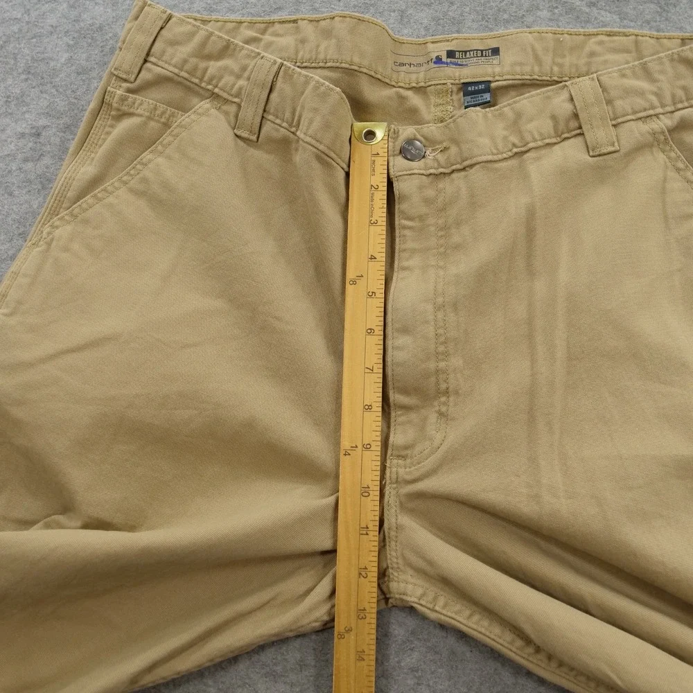 Carhartt Pants Mens 42 Beige Khaki Canvas Rugged Flex Relaxed Fit Work 102291